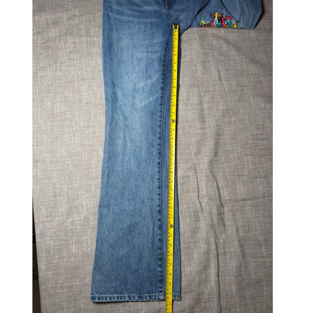 Ed Hardy Denim Women 24 Blue Flare Jeans Tattoo Graphic Tiger Dragon WEHDB100-3 - Picture 6 of 16
